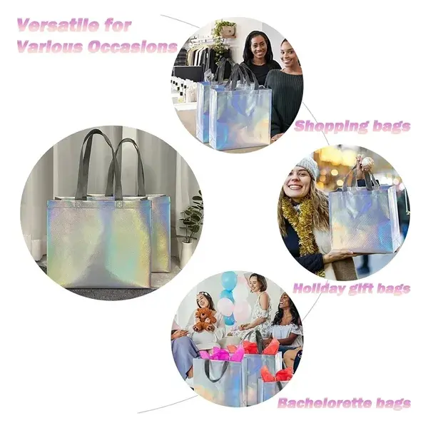 Iridescent Holographic Laminated Non-Woven Laser Tote Bags