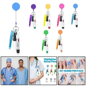 Multicolor Retractable Nurse Pen Set with Badge Reel (1) Multicolor Retractable Nurse Pen Set with Badge Reel