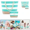 Personalized Striped Canvas Tote and Makeup Bag Set