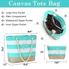 Personalized Striped Canvas Tote and Makeup Bag Set