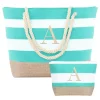 Personalized Striped Canvas Tote and Makeup Bag Set
