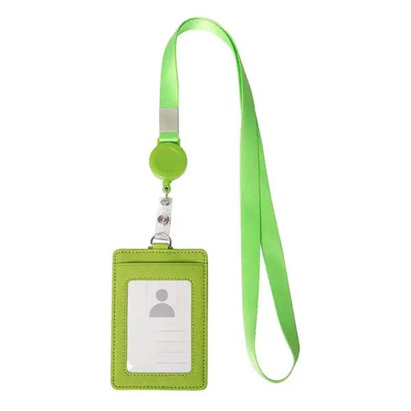 Premium Retractable PU Leather ID Badge Holder with Neck Lanyard
