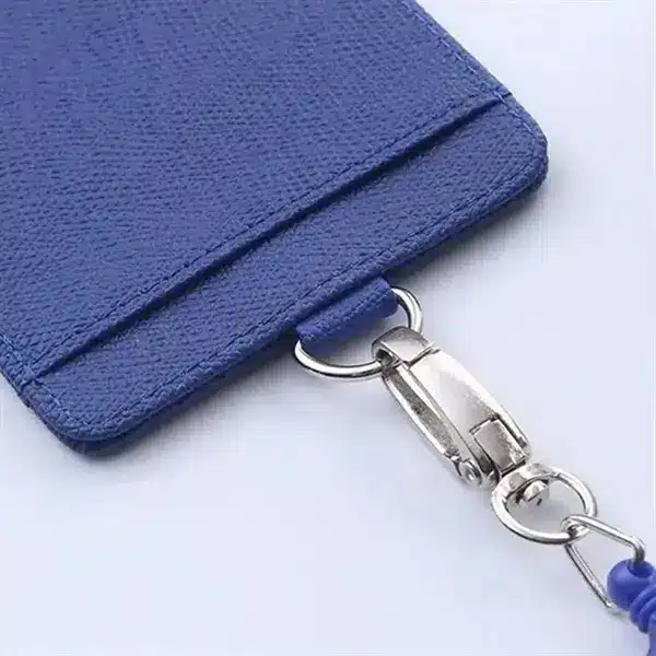 Premium Retractable PU Leather ID Badge Holder with Neck Lanyard