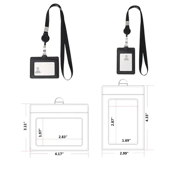 Premium Retractable PU Leather ID Badge Holder with Neck Lanyard