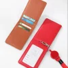 Premium Retractable PU Leather ID Badge Holder with Neck Lanyard