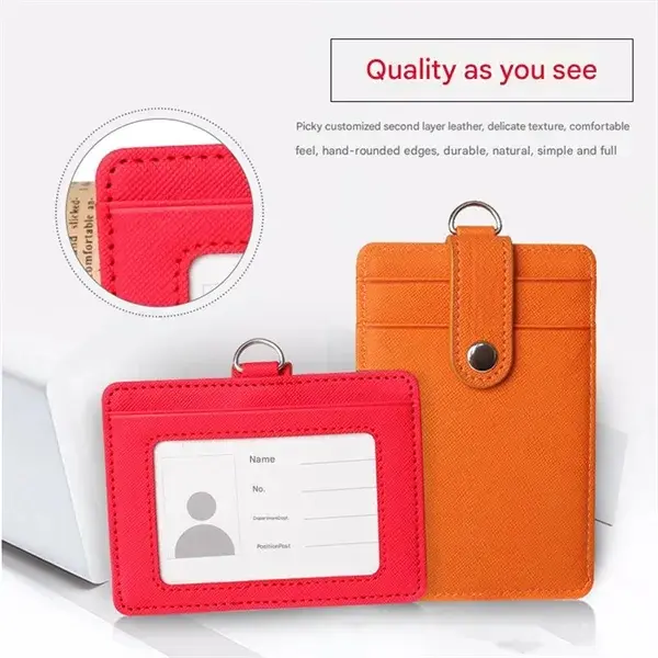 Premium Retractable PU Leather ID Badge Holder with Neck Lanyard