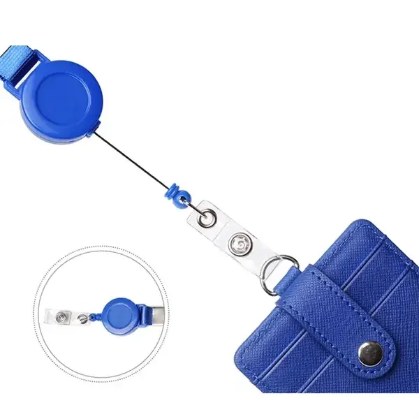 Premium Retractable PU Leather ID Badge Holder with Neck Lanyard