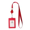 Premium Retractable PU Leather ID Badge Holder with Neck Lanyard