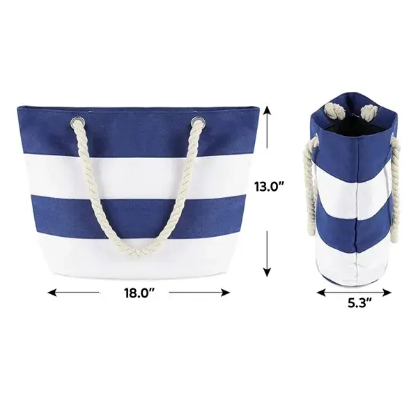 Nautical Striped Canvas Beach Tote Bag