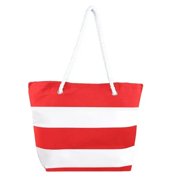 Nautical Striped Canvas Beach Tote Bag