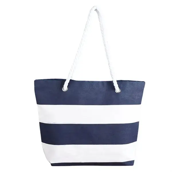 Nautical Striped Canvas Beach Tote Bag