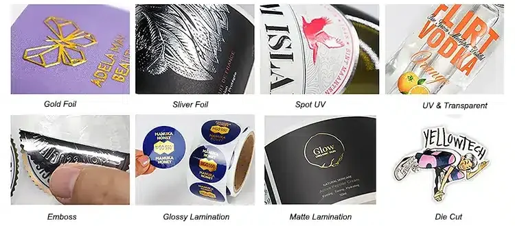 Gold foil stamped luxury sticker Raised spot UV glossy logo sticker
