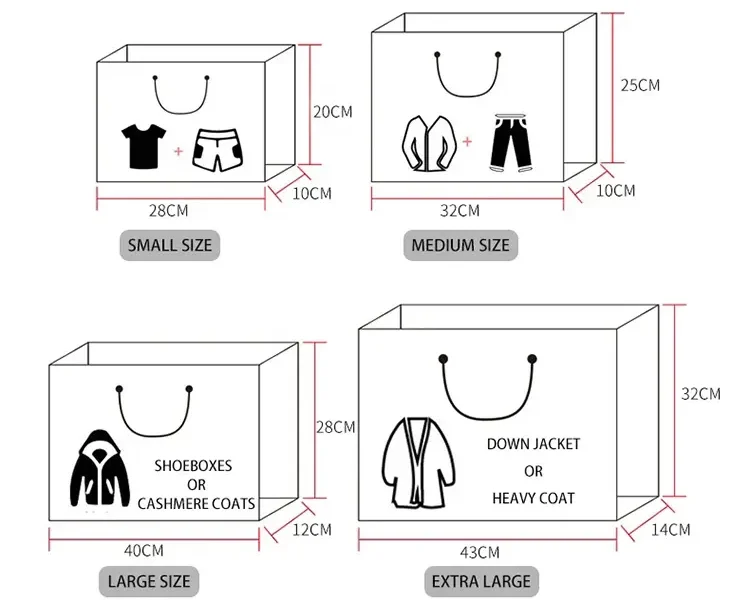 Standard paper bag sizes chart small medium large